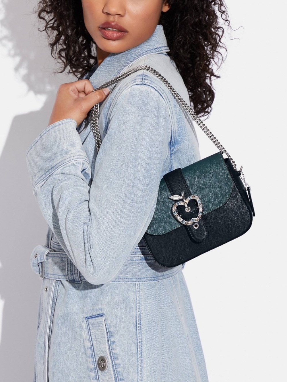Coach Gemma Crossbody in Colorblock Forest Midnight Navy w/ Apple Buckle - Picture 5 of 14